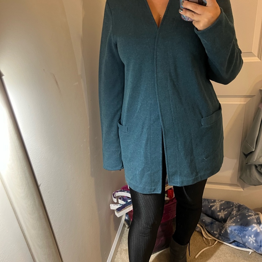 COPY - DARK MUTED AQUA BLUE CARDIGAN SWEATER OPEN FRONT CHARLOTTE HORNETS XL LO… - Picture 4 of 12